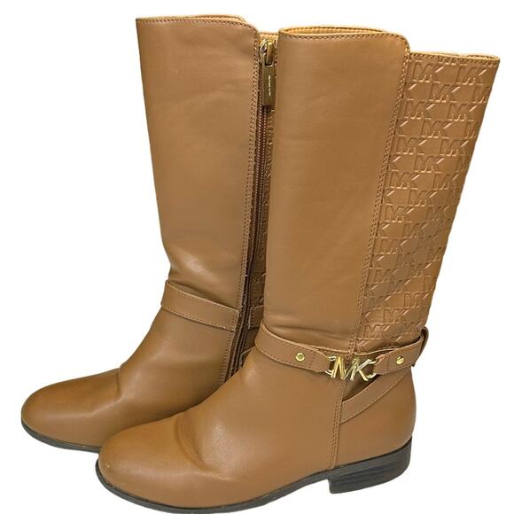 Michael Kors Other - Michael Kors Finley Drake Brown Faux Leather Knee High Logo Riding Boot Girl’s 2